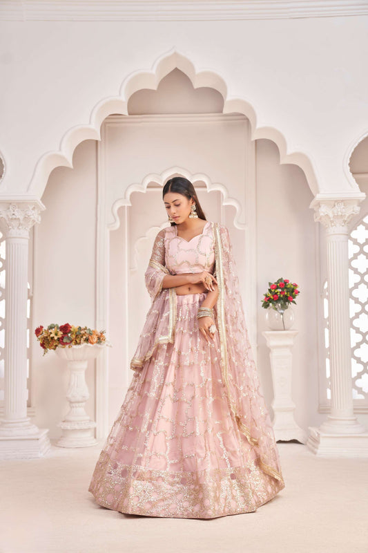 Baby Pink Sequin Embellished Lehenga Choli