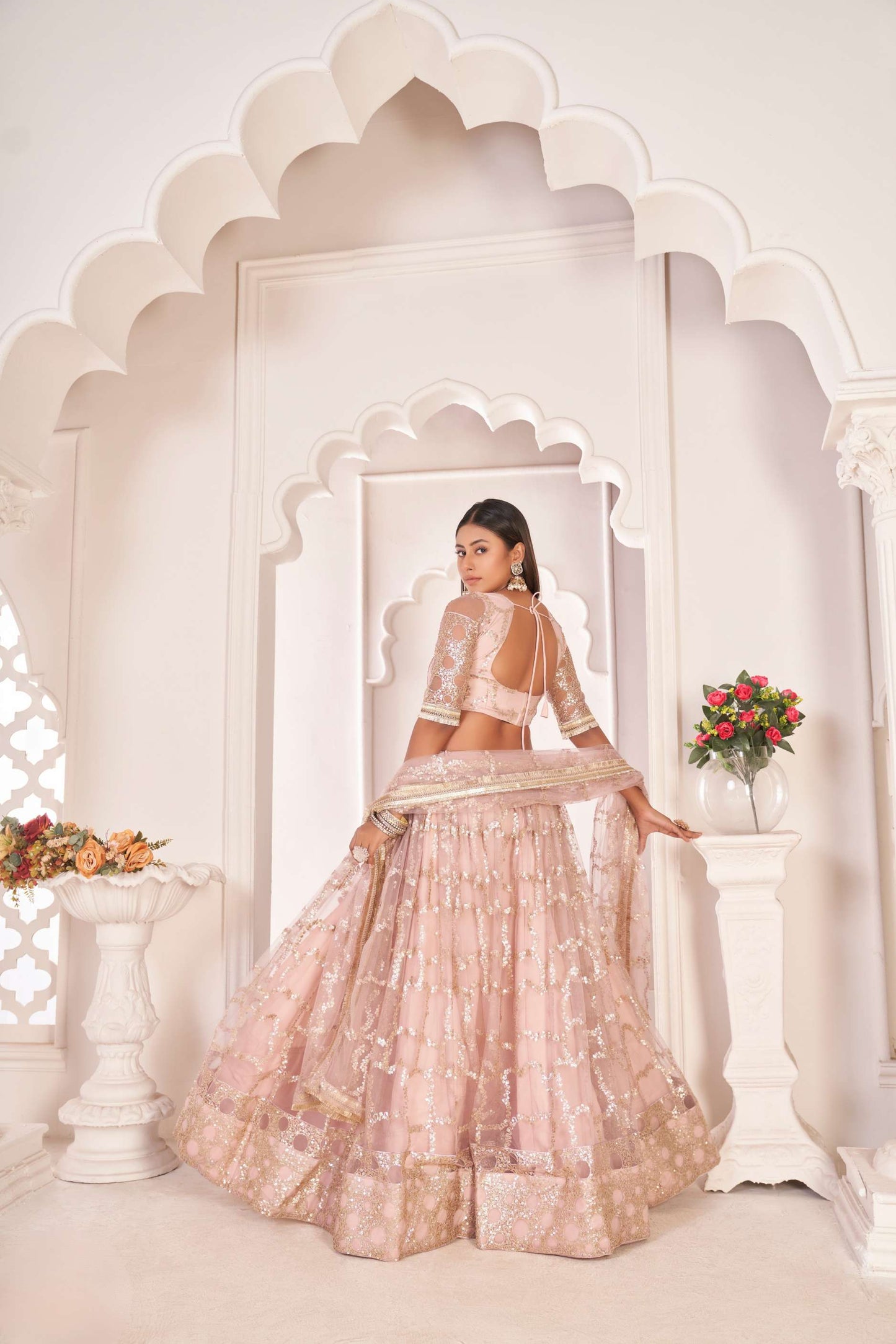 Baby Pink Sequin Embellished Lehenga Choli
