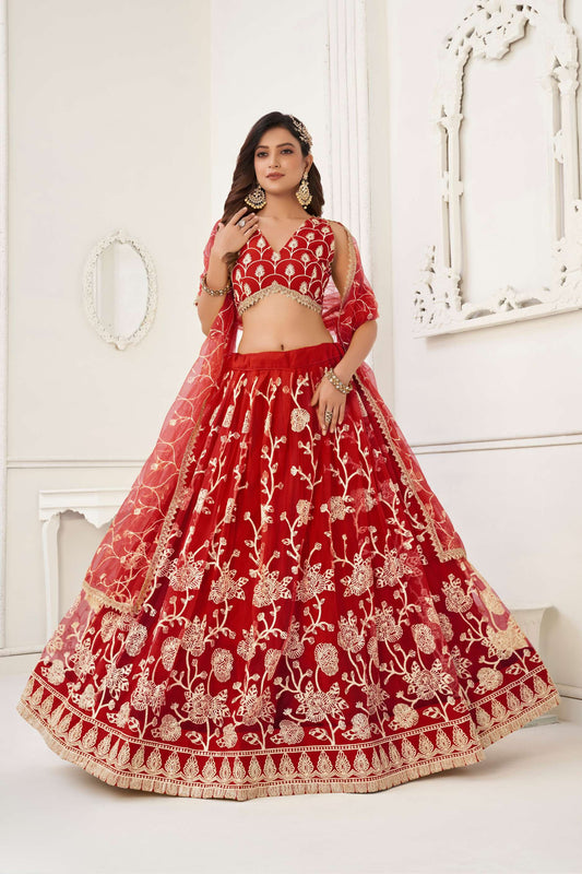 Red Sequins Embroidered Lehenga Choli