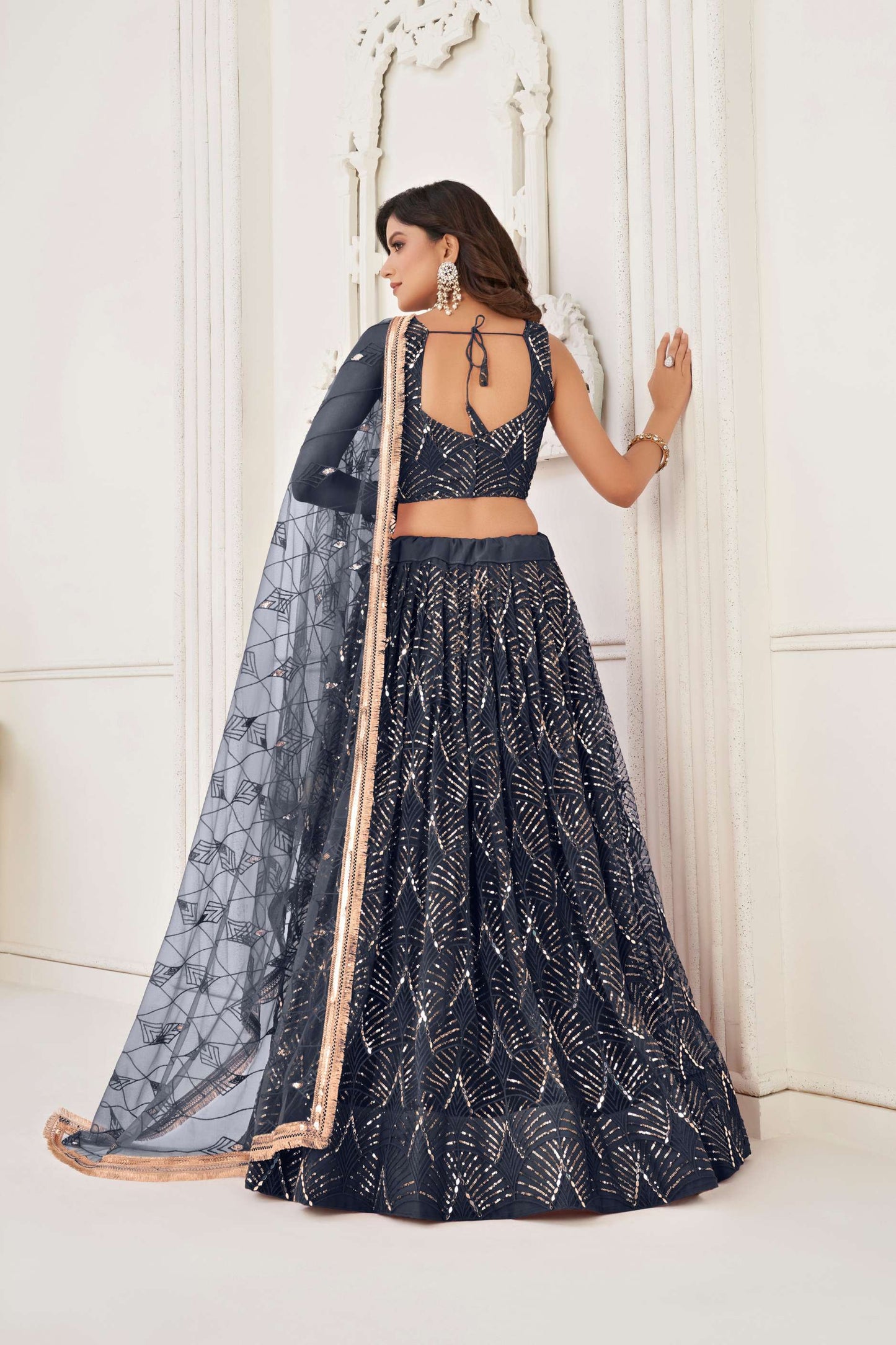 Black Sequins Embellished Net Lehenga Choli