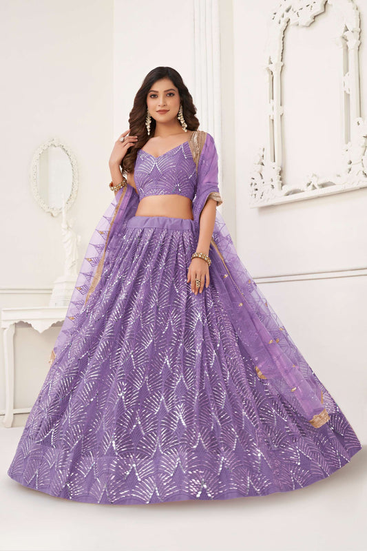 Lavender Sequins Embroidered Lehenga Choli