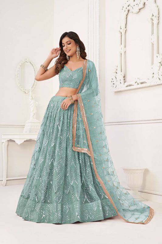 Sea Green Embroidered Lehenga Choli