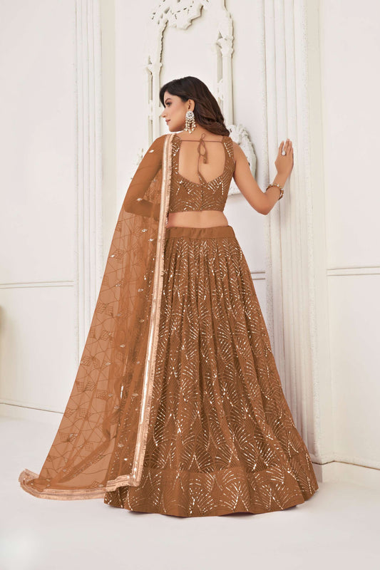 Brown Embroidered Lehenga Choli & Dupatta