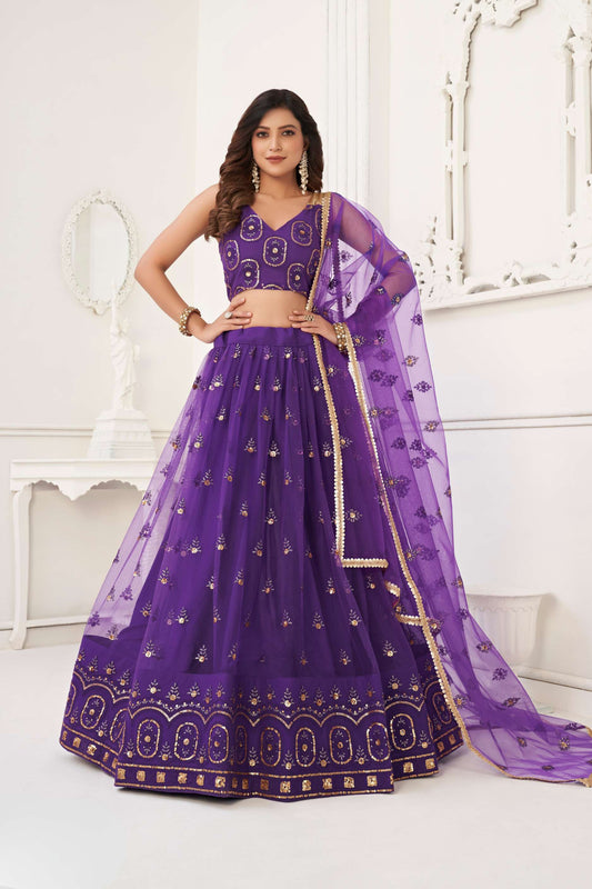 Purple Embroidered Lehenga Choli