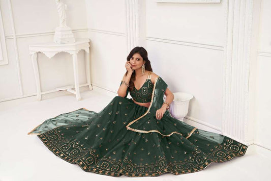 Green Traditional Embroidered Lehenga Choli