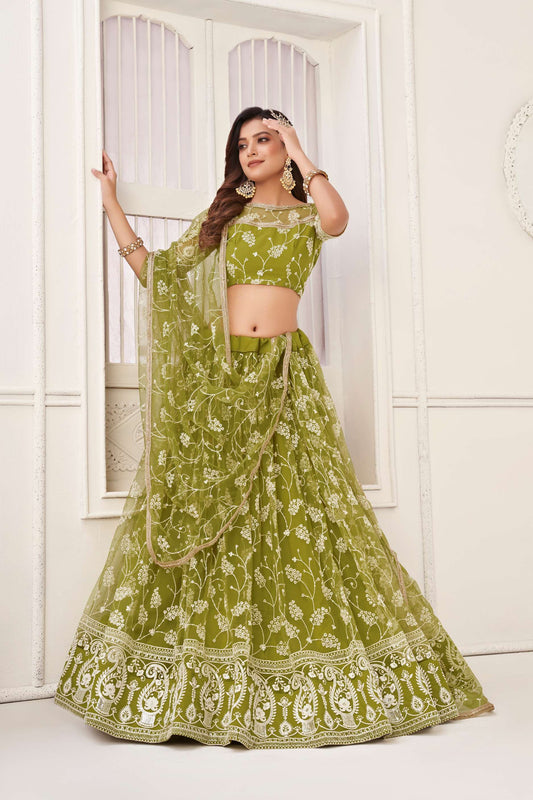 Green Traditional Sequin & Embroidered Lehenga Choli