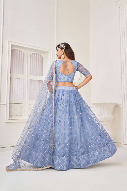 Powder Blue Embroidered Lehenga Choli