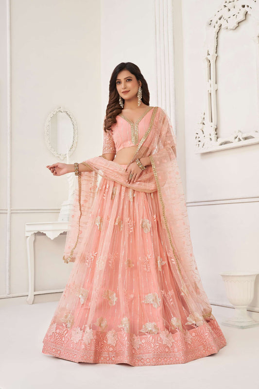 Peach Embroidered Lehenga Choli