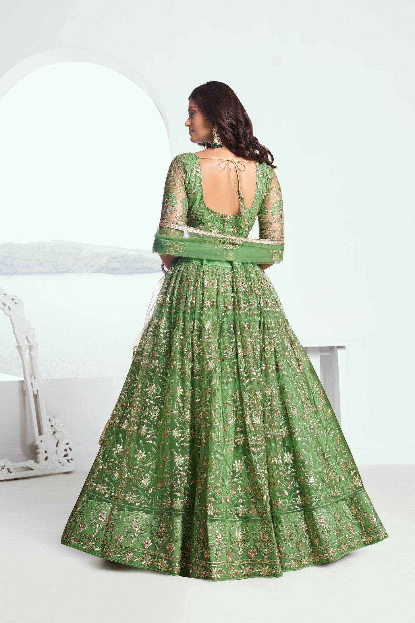 Pista Green Embroidered Party wear Lehenga Choli