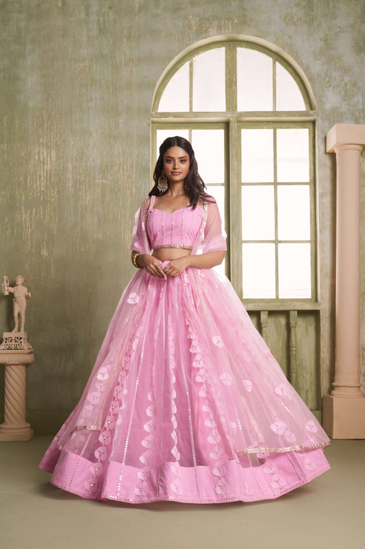 Pink Embellilshed Net Lehenga Choli