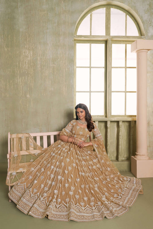 Golden Beige Embroidered Lehenga Choli
