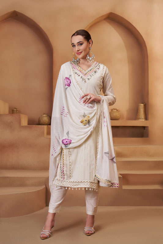 Off-White Bombay Cotton Mirror Work Salwar Suit
