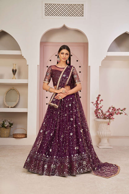Wine Sequined Party wear Lehenga Choli