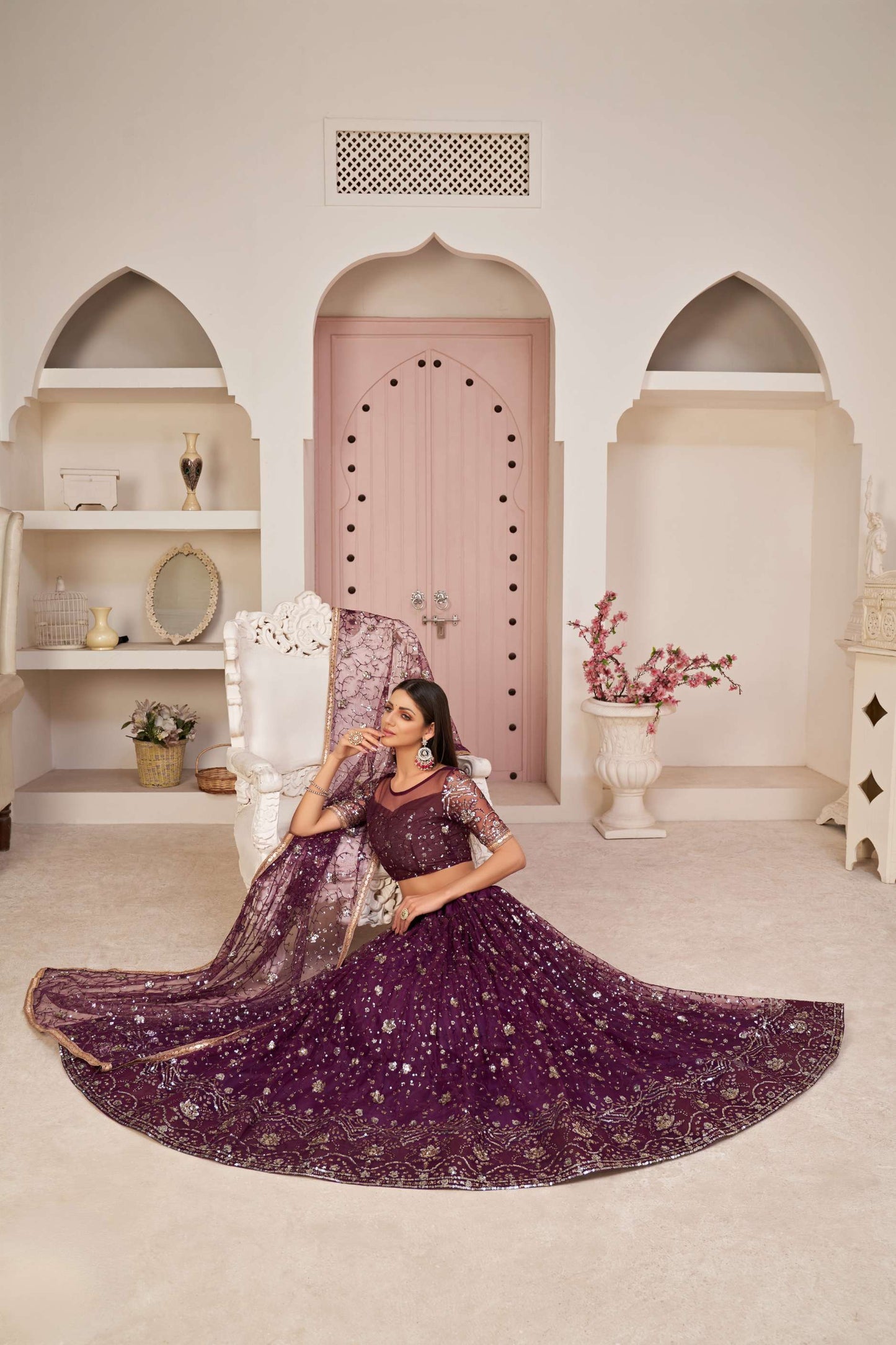 Wine Sequined Party wear Lehenga Choli