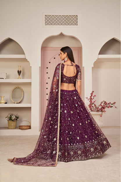 Wine Sequined Party wear Lehenga Choli