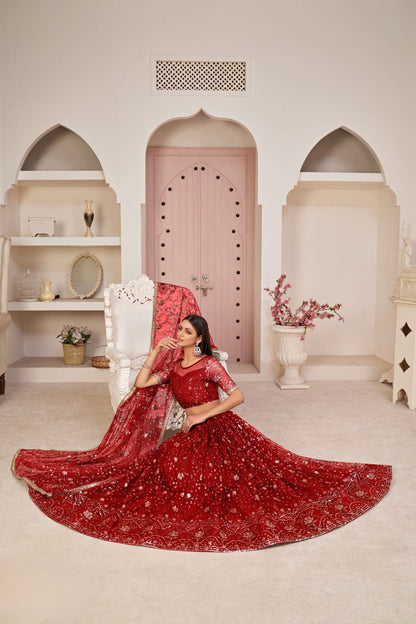 Red Sequins Embellished Lehenga Choli Set