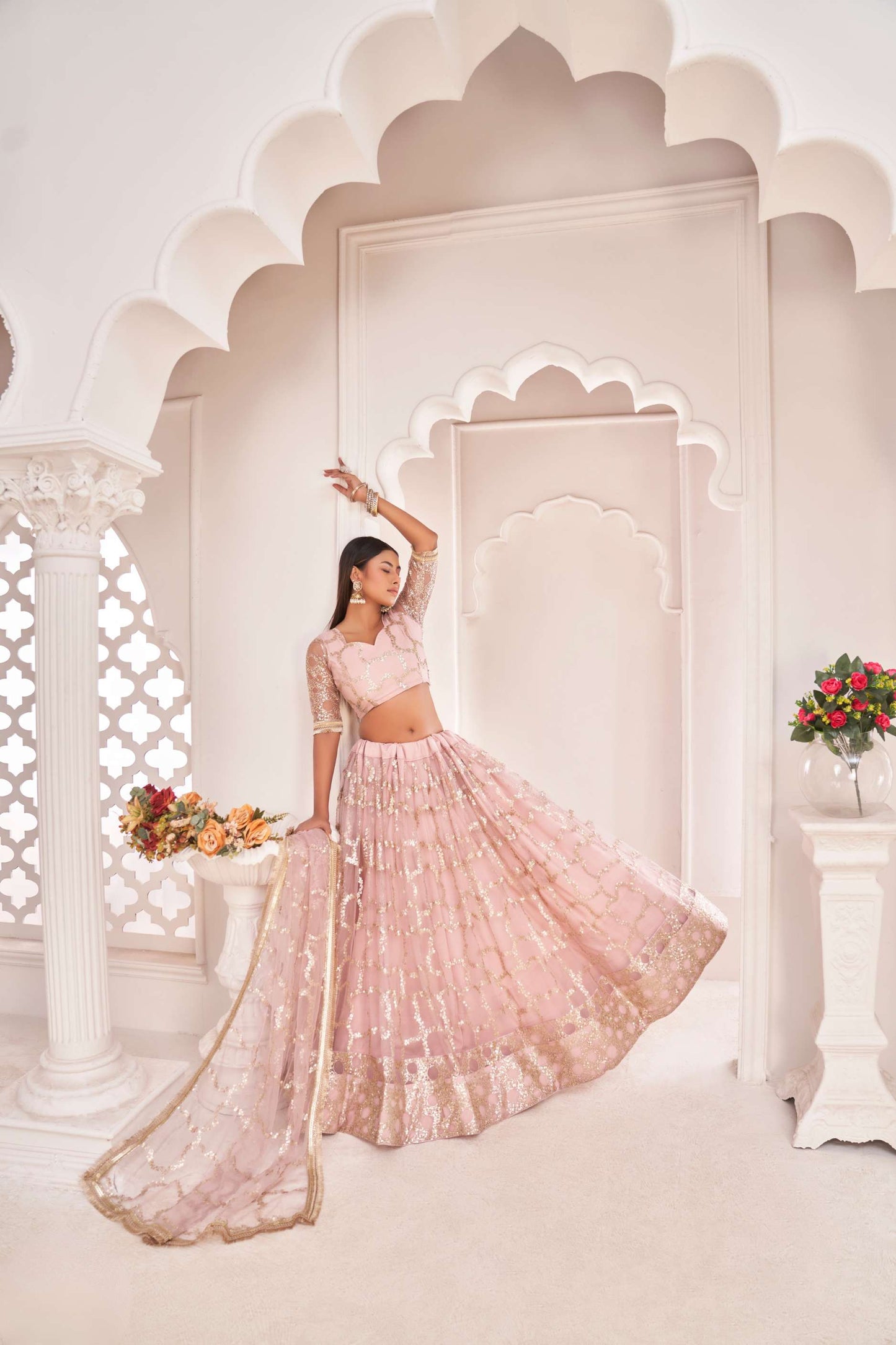 Baby Pink Sequin Embellished Lehenga Choli