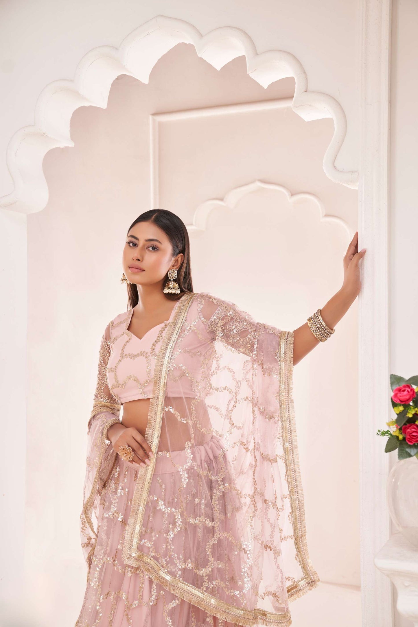 Baby Pink Sequin Embellished Lehenga Choli