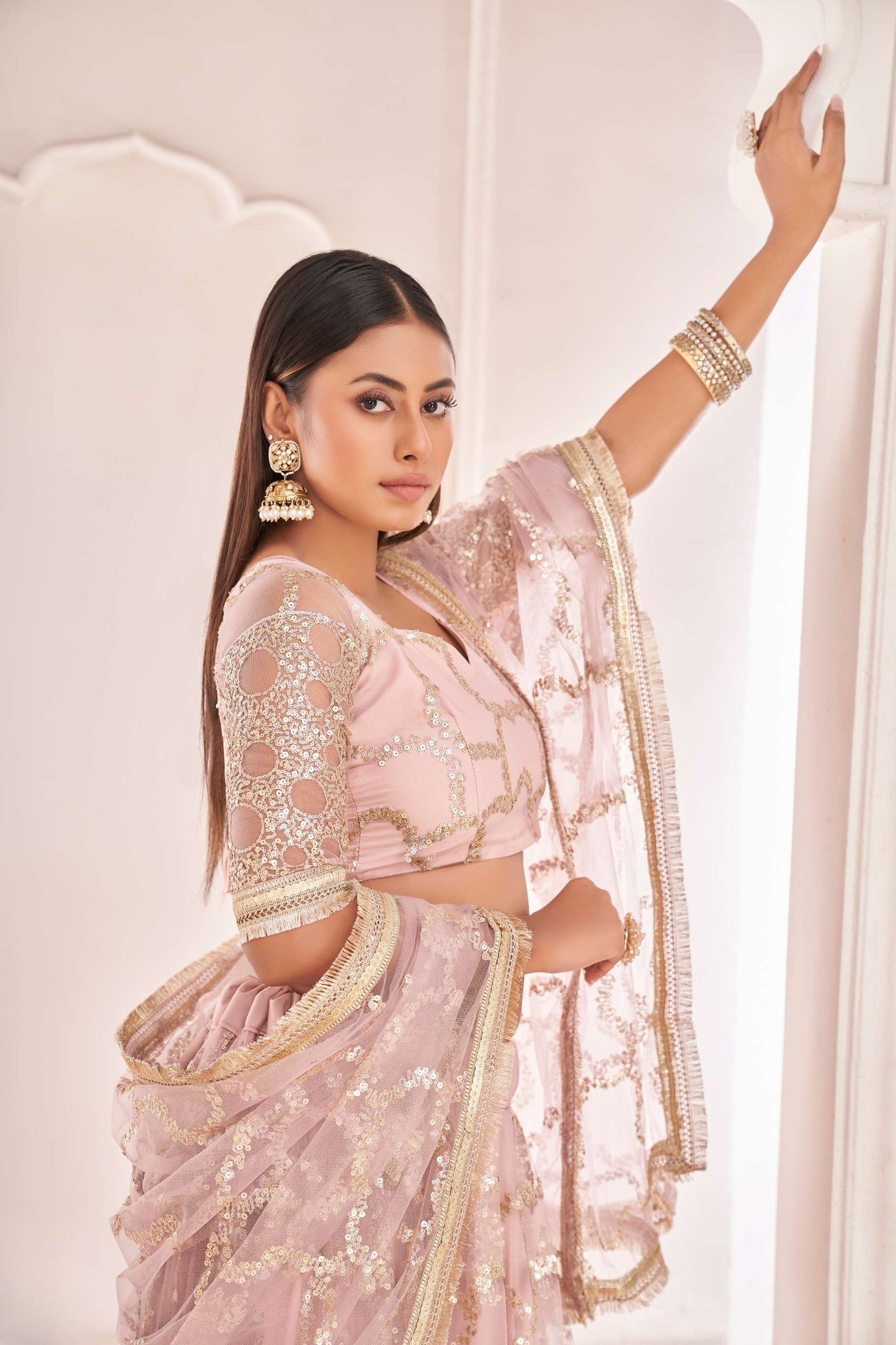 Baby Pink Sequin Embellished Lehenga Choli