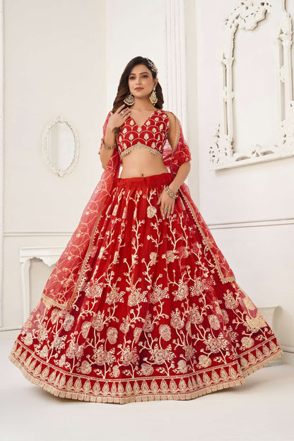 Red Sequins Embroidered Lehenga Choli