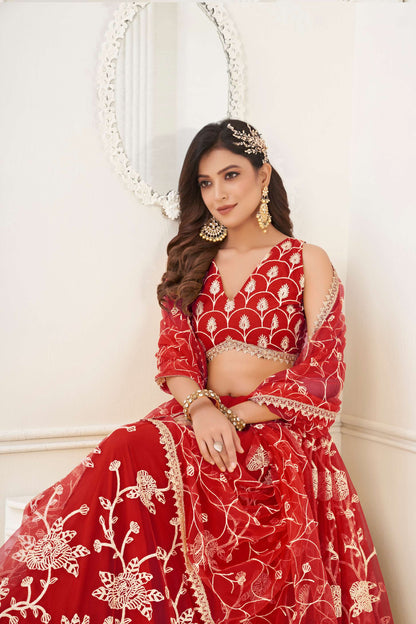 Red Sequins Embroidered Lehenga Choli