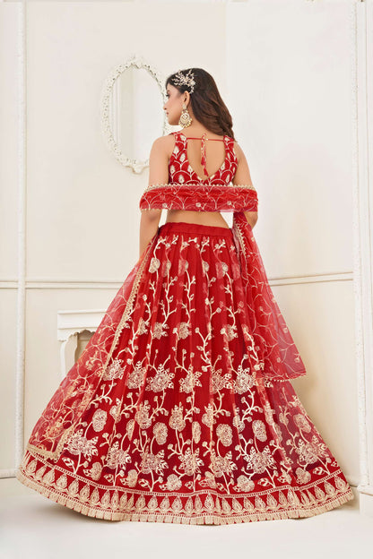 Red Sequins Embroidered Lehenga Choli