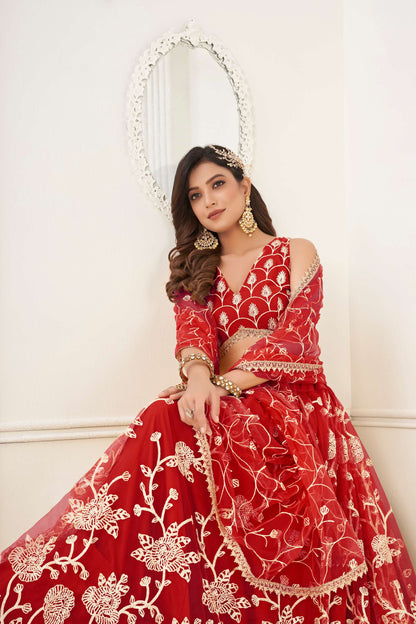 Red Sequins Embroidered Lehenga Choli