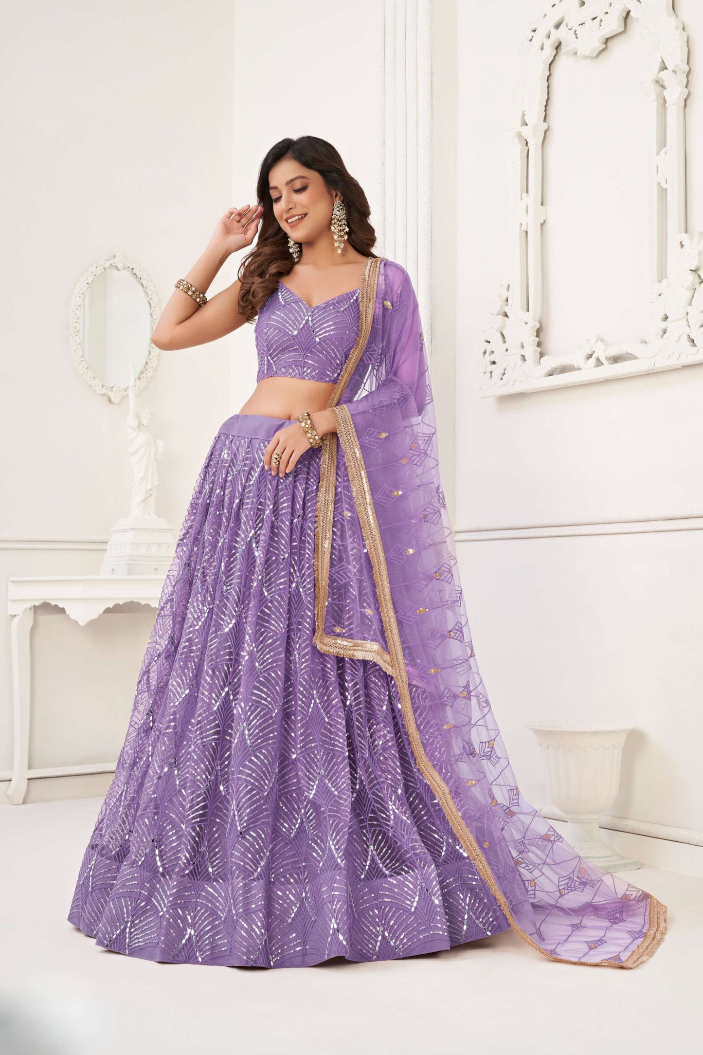Lavender Sequins Embroidered Lehenga Choli