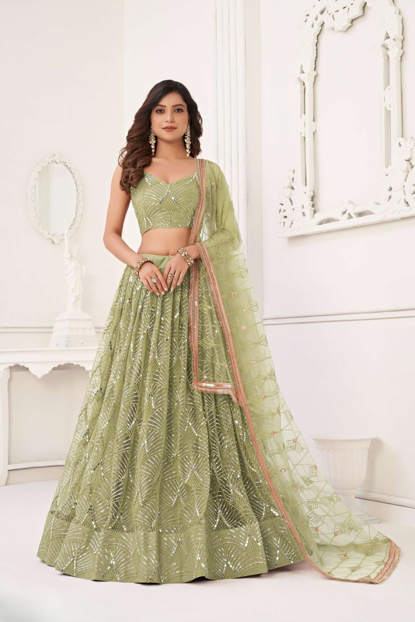 Green Embroidered Lehenga Choli