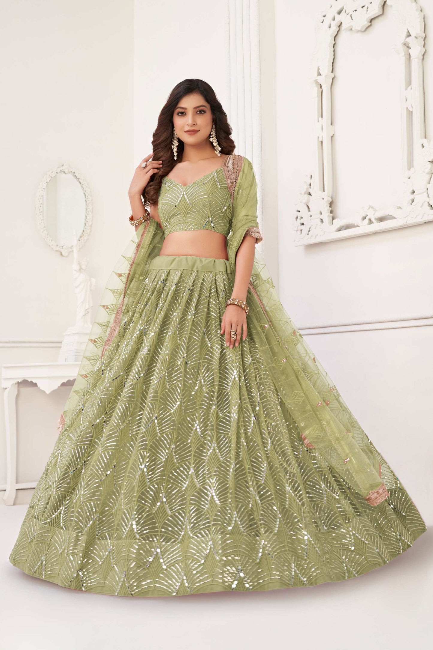 Green Embroidered Lehenga Choli