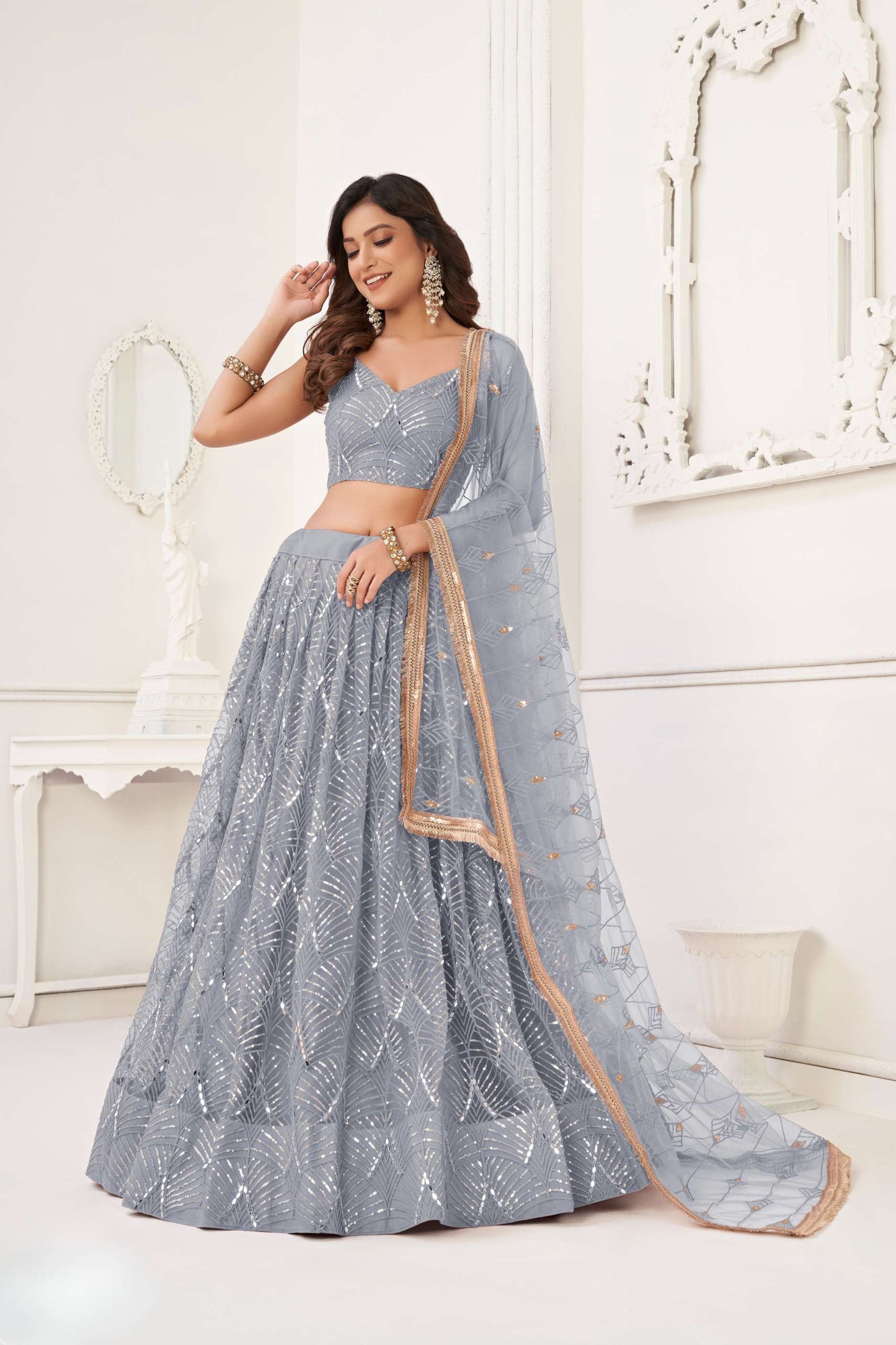 Grey Embroidered Lehenga Choli