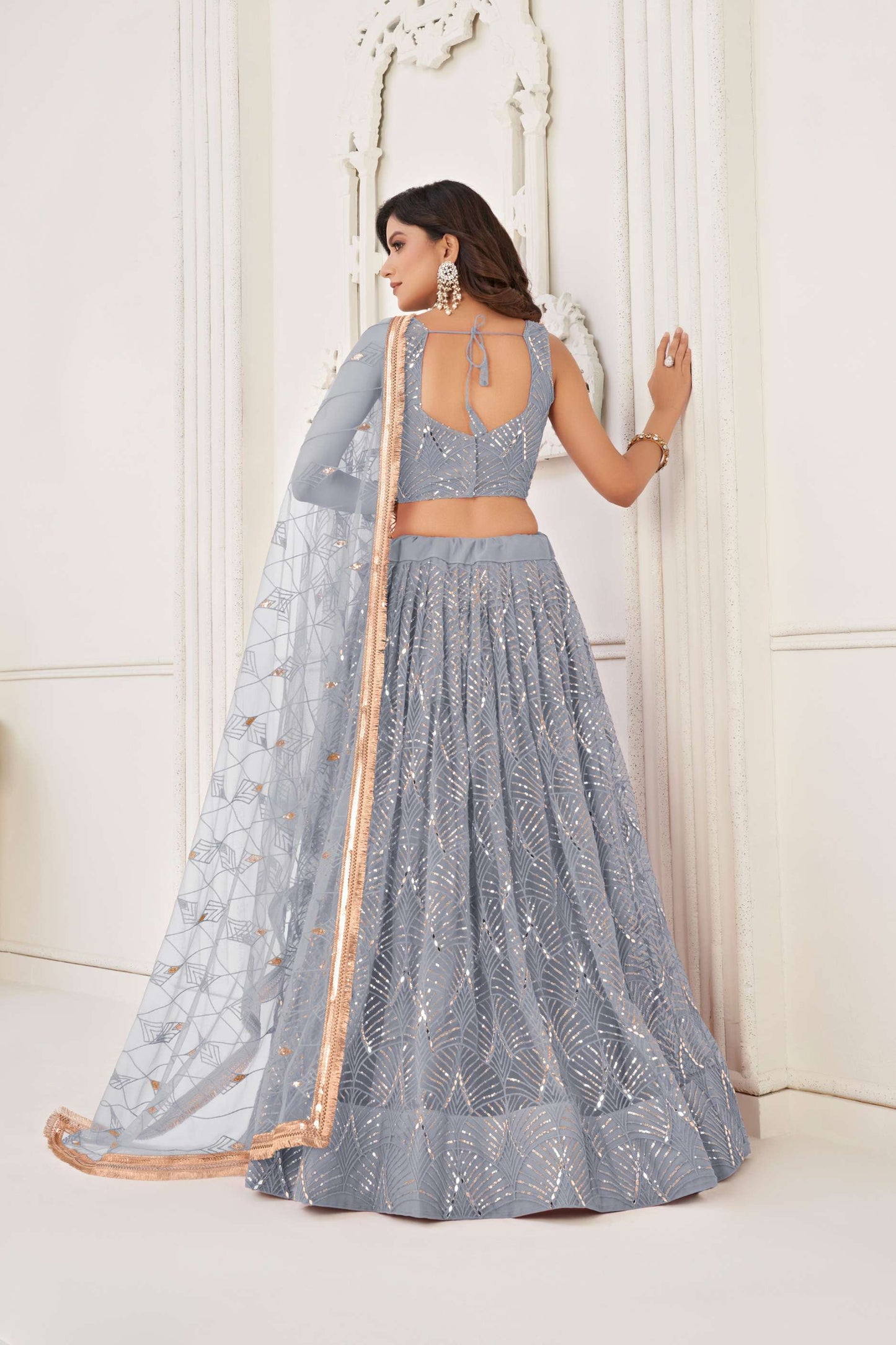 Grey Embroidered Lehenga Choli