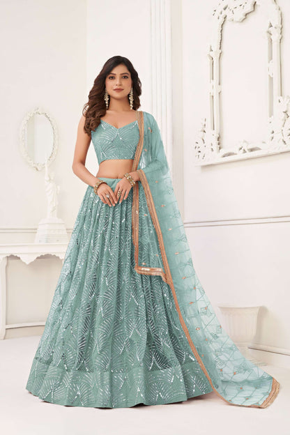 Sea Green Embroidered Lehenga Choli