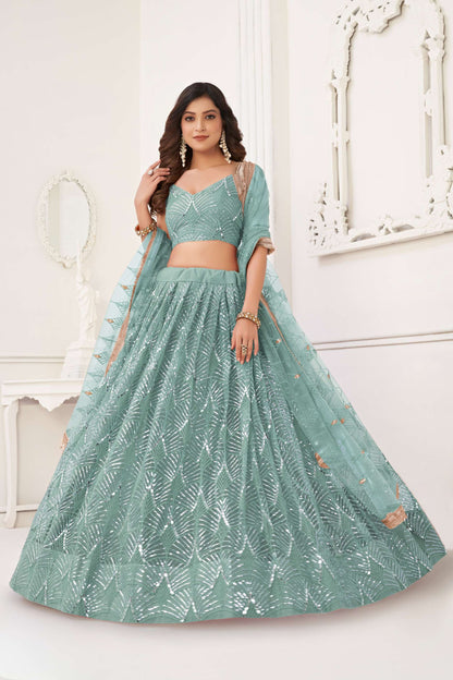 Sea Green Embroidered Lehenga Choli