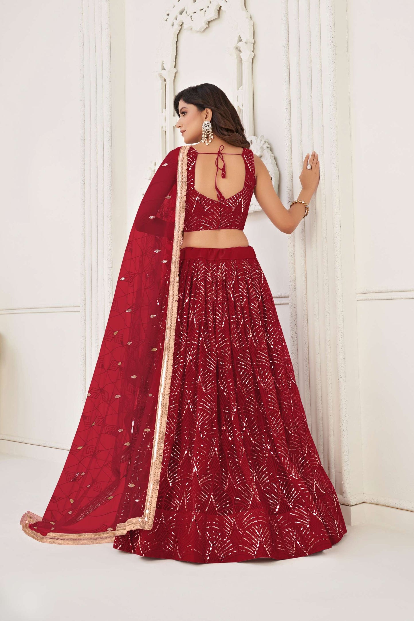 Maroon Embroidered Lehenga Choli & Dupatta