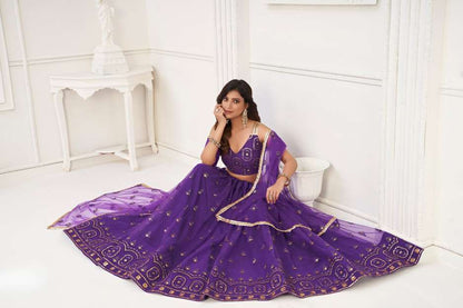 Purple Embroidered Lehenga Choli