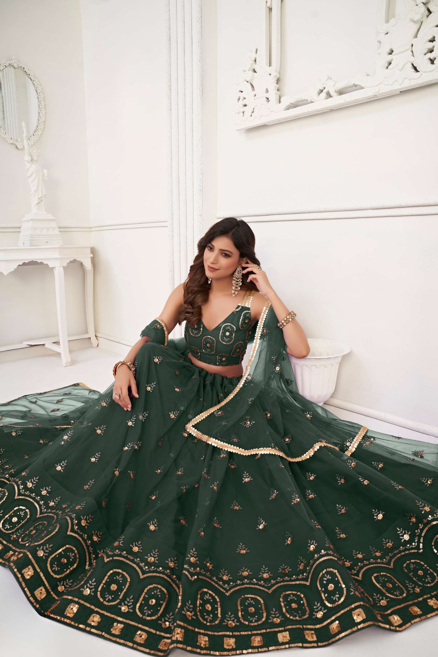 Green Traditional Embroidered Lehenga Choli