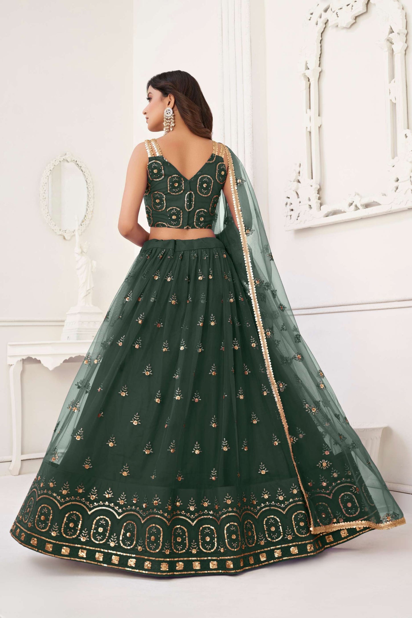 Green Traditional Embroidered Lehenga Choli