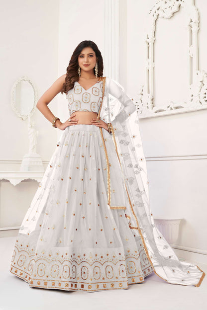 Off-White Traditional Embroidered Lehnega Choli