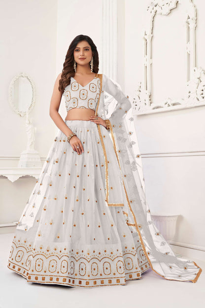 Off-White Traditional Embroidered Lehnega Choli