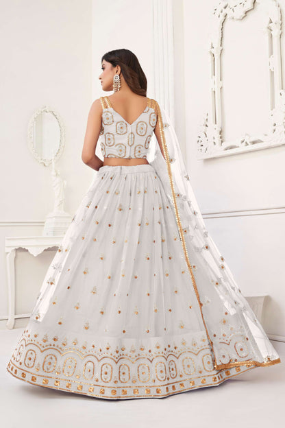 Off-White Traditional Embroidered Lehnega Choli