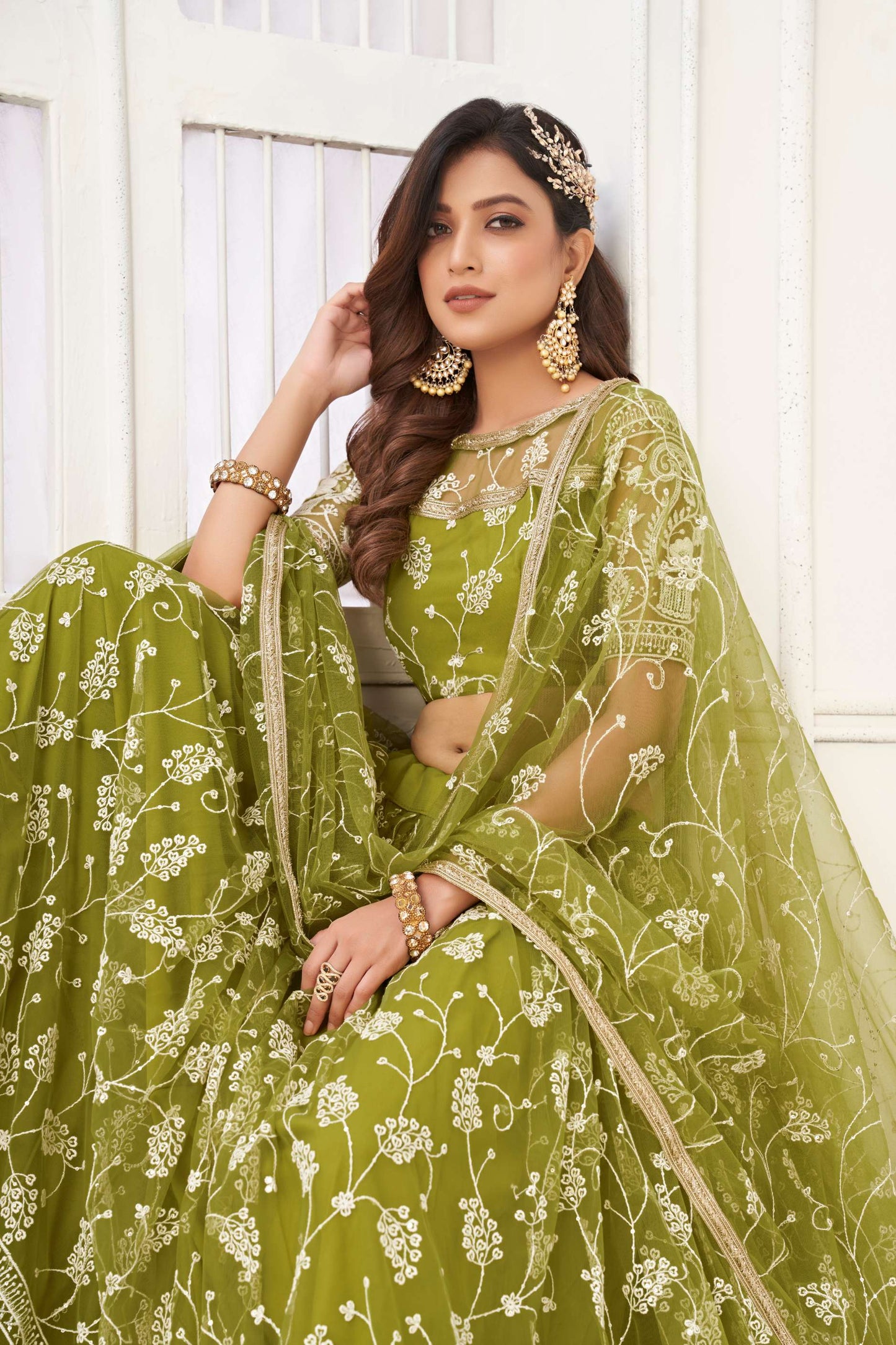 Green Traditional Sequin & Embroidered Lehenga Choli