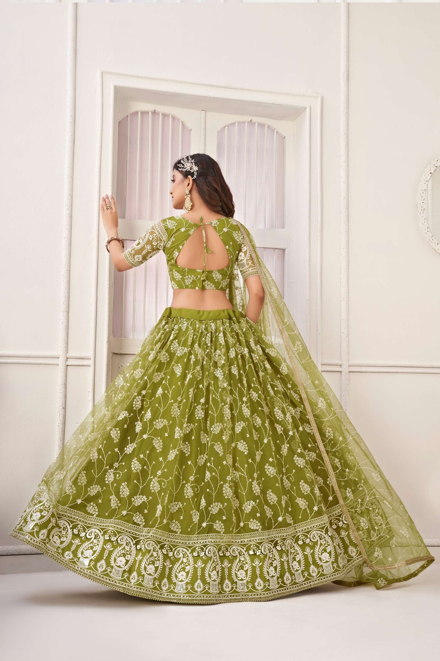 Green Traditional Sequin & Embroidered Lehenga Choli