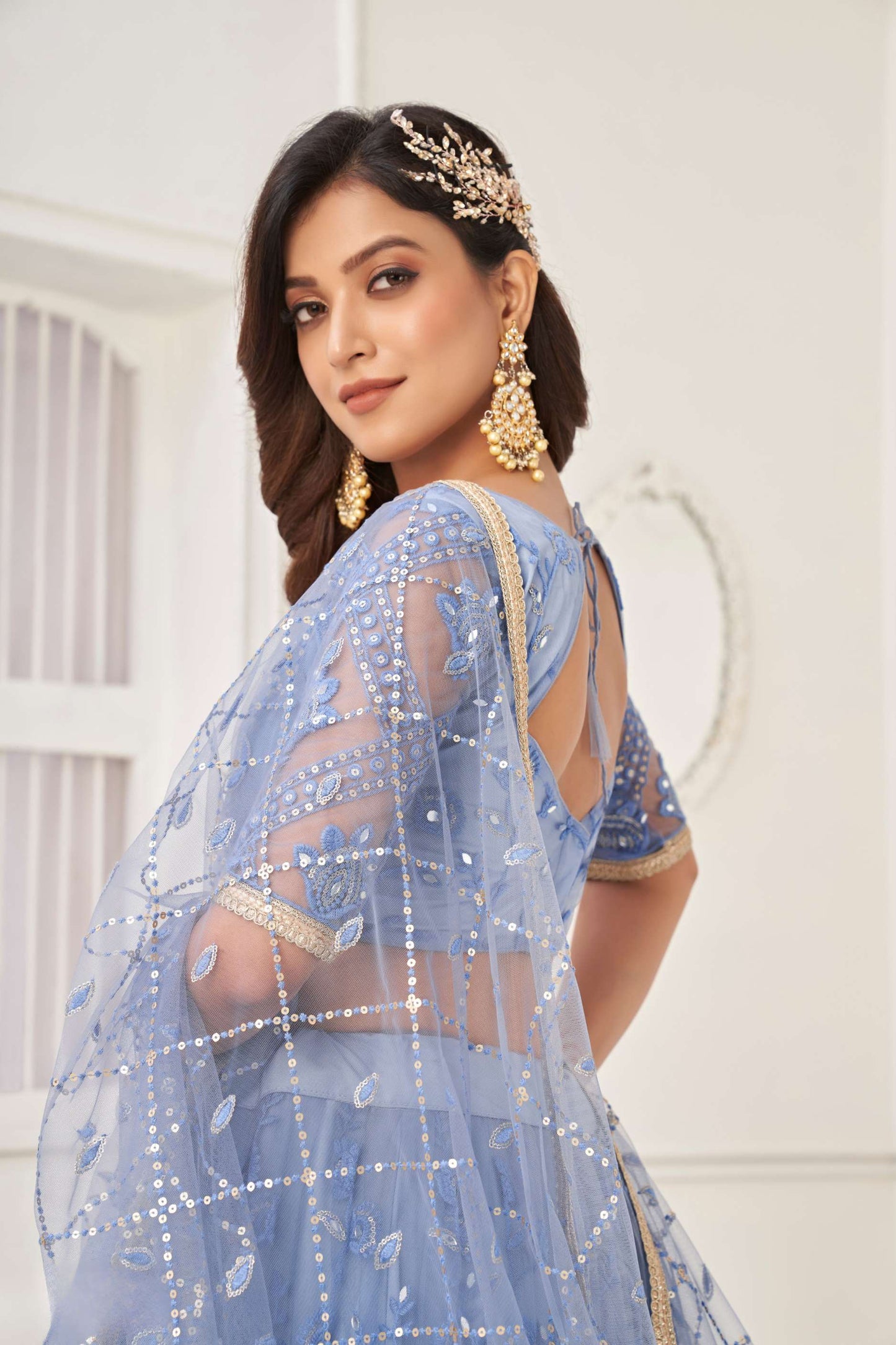 Powder Blue Embroidered Lehenga Choli