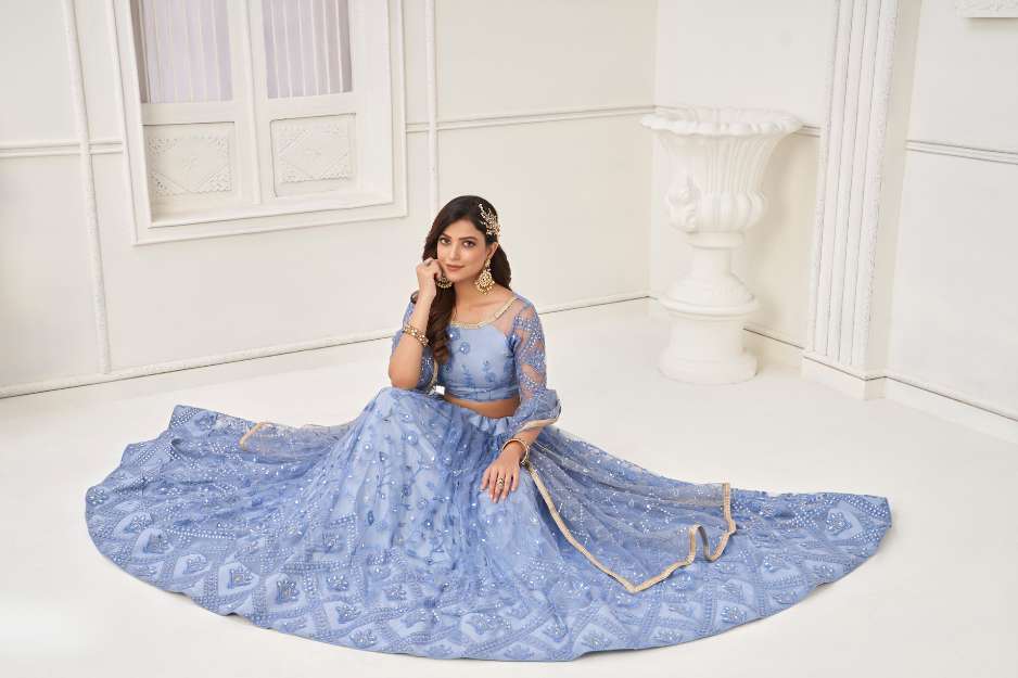 Powder Blue Embroidered Lehenga Choli