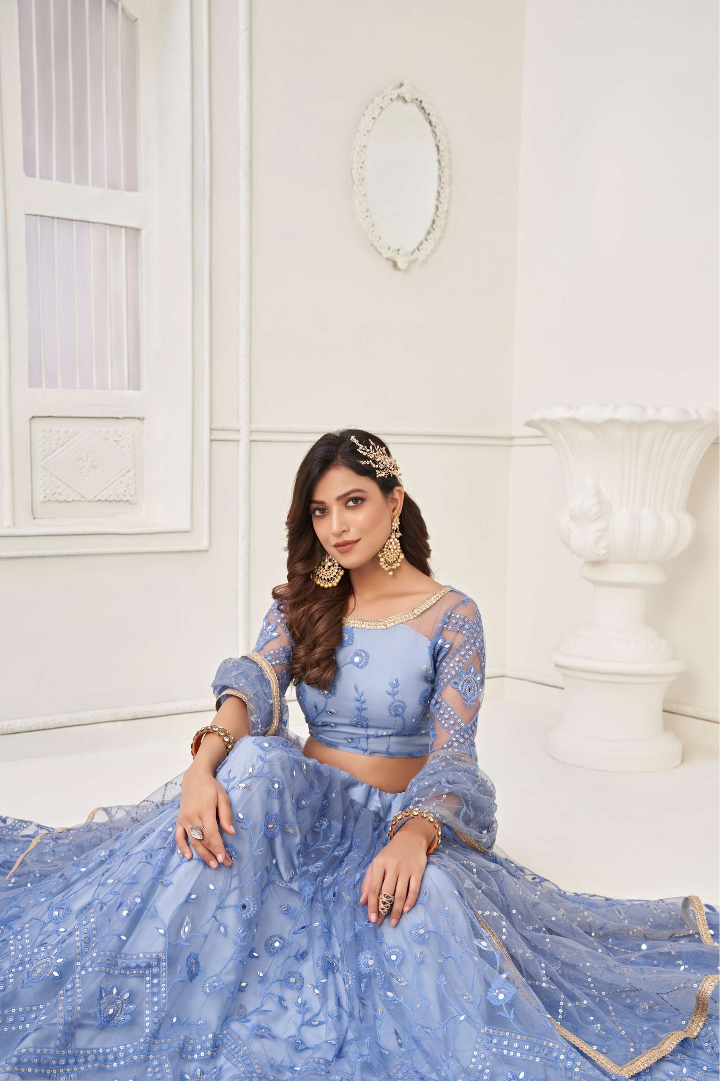 Powder Blue Embroidered Lehenga Choli