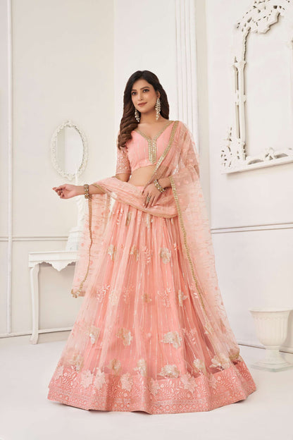 Peach Embroidered Lehenga Choli