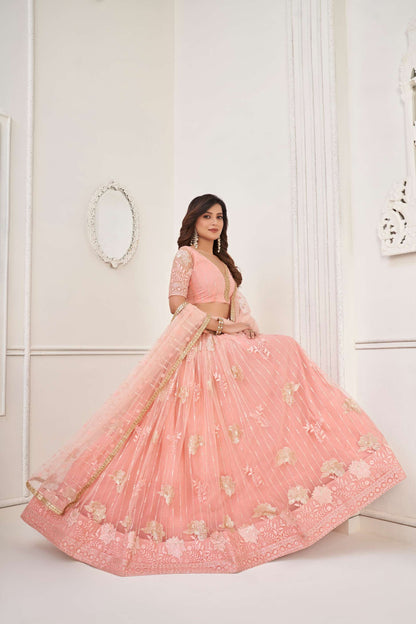 Peach Embroidered Lehenga Choli