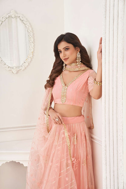 Peach Embroidered Lehenga Choli