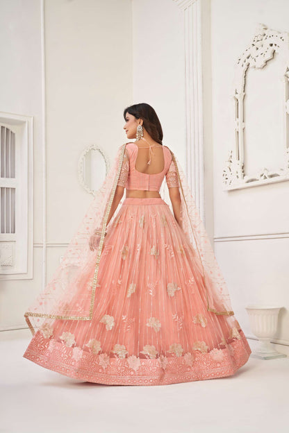 Peach Embroidered Lehenga Choli